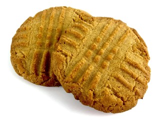 two peanut butter cookies isolated on a white background