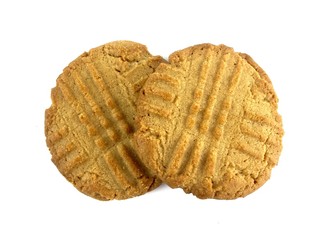 two peanut butter cookies isolated on a white background