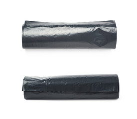 Black trash bag roll isolated