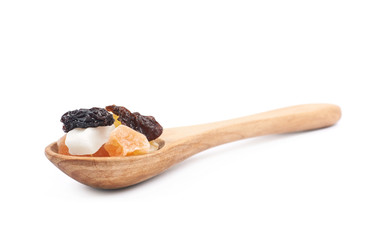 Spoon of nuts and dried fruits