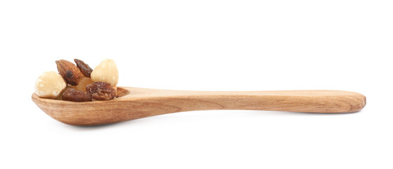 Spoon of nuts and dried fruits