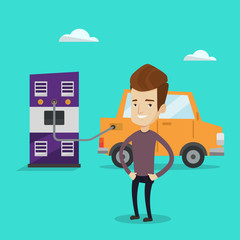 Charging of electric car vector illustration.