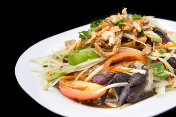 Papaya salad spicy with crabs and dry small shrimps - Tam Korat