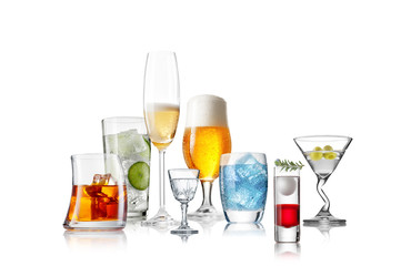 collection of different style of the glasses on white back