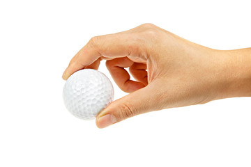 female hand holding golf ball