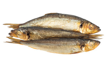 Smoked fish isolated on white background.