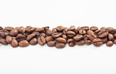Coffee beans stripe on white background