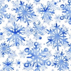 Snowflakes. Seamless pattern. Watercolor illustration. Christmas design.