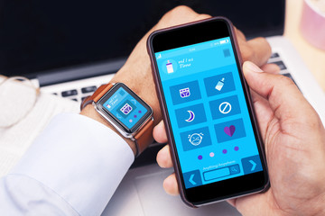 Businessman father using app to help parenting