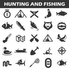 Hunting and fishing icon set