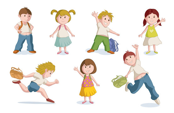 Happy School Kids Vector Illustration