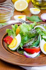 salad with fresh vegetables and boiled eggs