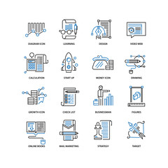 Modern thin line icons set for business