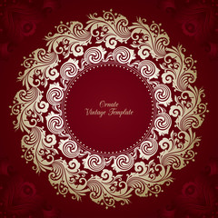 Vintage vector template with ornamental decorative round frame