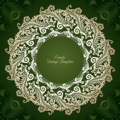 Vintage vector template with ornamental decorative round frame