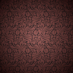 Seamless background with ornamental elements and coffee beans