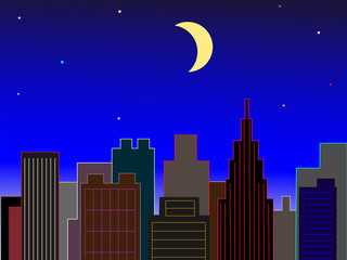 Fototapeta premium 三日月の夜のオフィス街