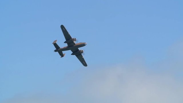 Slow motion display of a world war two heavy bomber