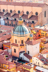 Aerial cityscape view from the tower on Bologna old town with Santa Maria della Vita church in Italy © rh2010