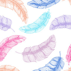 Seamless pattern with colorful feathers