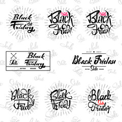 Black Friday sale on seamless background - stickers, badges, has written calligraphy tools and modified to simple forms