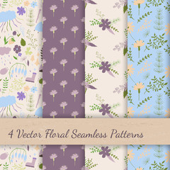 Set of floral vector seamless patterns