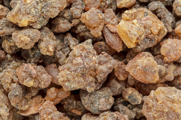 Organic Loban (Styrax benzoin). Macro close up background texture. Top view.