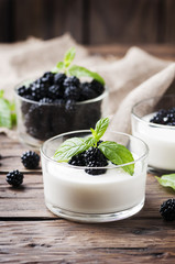 Natural homemade yougurt with berry and mint