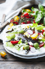 Healthy greek salad with feta and olive