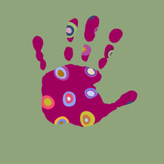 Fototapeta premium Print with colorful handprints on green background