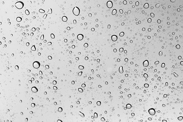 Water drop abstract on glass in rainy day and dark weather.