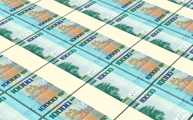 Sierra Leonean leones bills stacks background. 3D illustration.