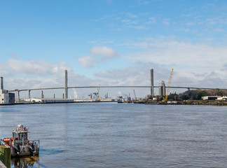 Fire Boat at Dock by Savannah Bridge