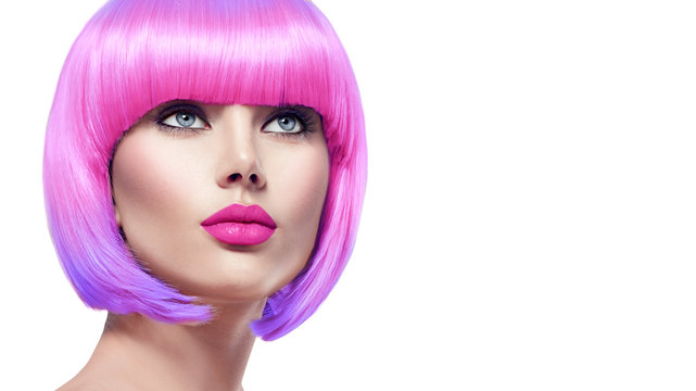 Beauty Fashion Model With Short Pink Hair