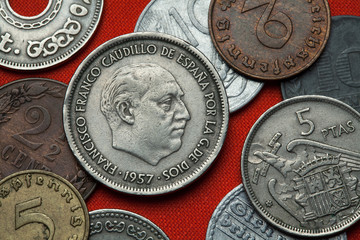 Coins of Spain. Spanish dictator Francisco Franco