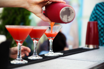 Bartender preparing cocktail for guests
