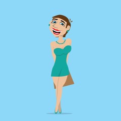 beautiful girl model holding the bag. vector illustration of cartoon