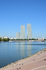 Fototapeta na wymiar Residential towers called GRAND ALATAU in Astana, capital of Katzakhstan