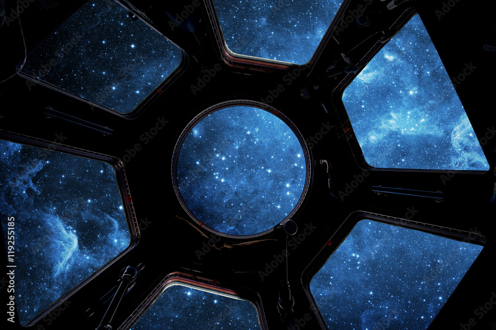 Wall mural earth and star in spaceship window porthole. elements of this image furnished by nasa