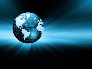 Best Internet Concept of global business. Globe, glowing lines on technological background. Electronics, Wi-Fi, rays, symbols Internet, television, mobile and satellite communicationsblue blur