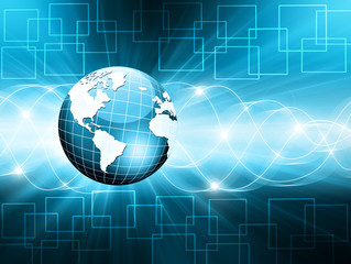Best Internet Concept of global business. Globe, glowing lines on technological background. Electronics, Wi-Fi, rays, symbols Internet, television, mobile and satellite communicationsblue blur