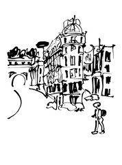 black and white sketch hand drawing of Rome Italy famous citysca