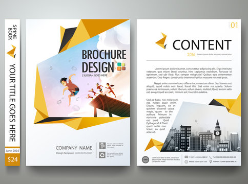Yellow abstract shape on poster design.Brochure design template vector.Summer design on a4 flyers brochure layout background.Cover book portfolio presentation report business magazine poster layout.