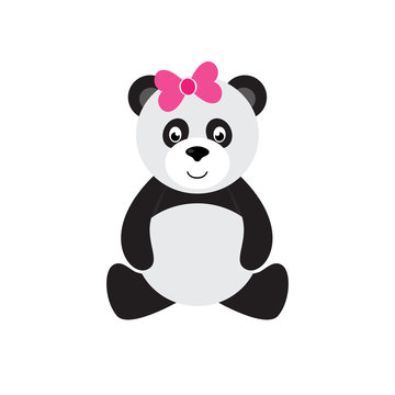 cartoon panda sitting with bow