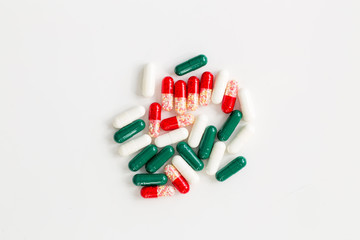 tablets and pills on the white table. Medicine concept