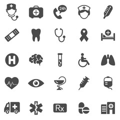 Medical and healthcare icons. Black series