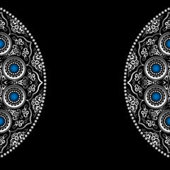 Black background with Silver Round Ornament Pattern with Blue gemstones