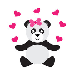 cartoon panda sitting with bow and heart