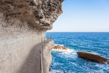 King Aragon stairs steps in  Bonifacio cliff coast rocks, Corsic
