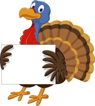 Cartoon turkey holding blank sign 